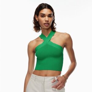 Aritzia Babaton Sculpt Knit Crossover Crop Tank - Green, Size Small